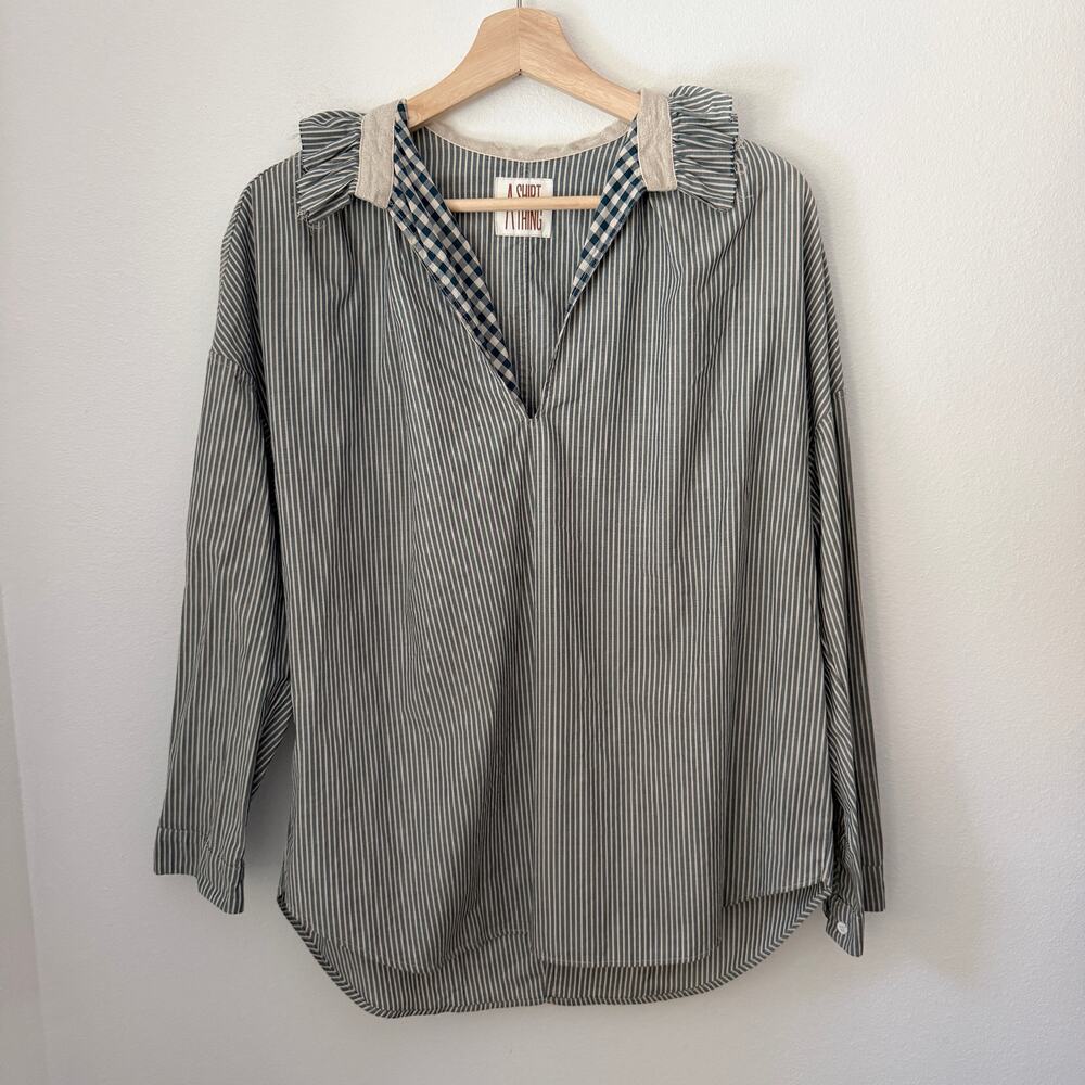 A Shirt Thing Poplin Cotton Striped Collar Blouse Sz Medium